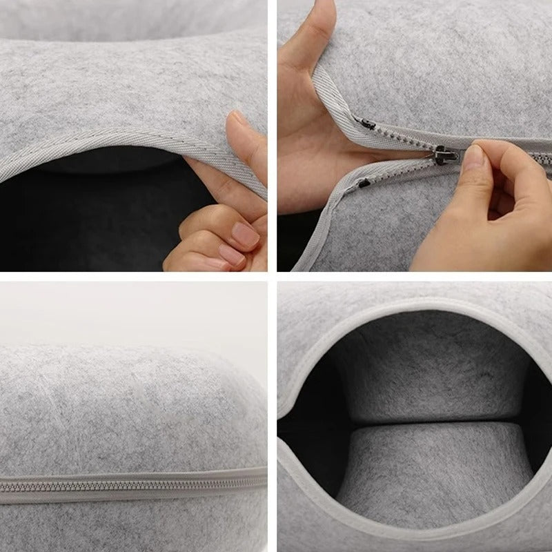 CozyNest -Komfortabel donut-formet filt-katteseng