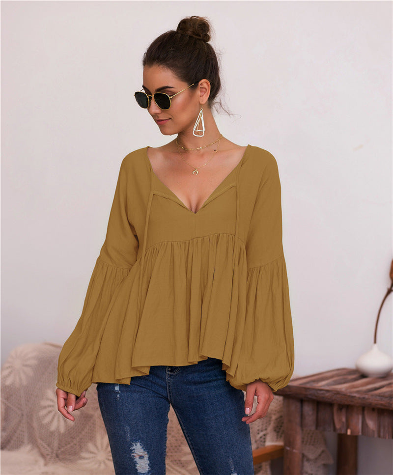 Naomi Puff Sleeve V-Hals Bluse