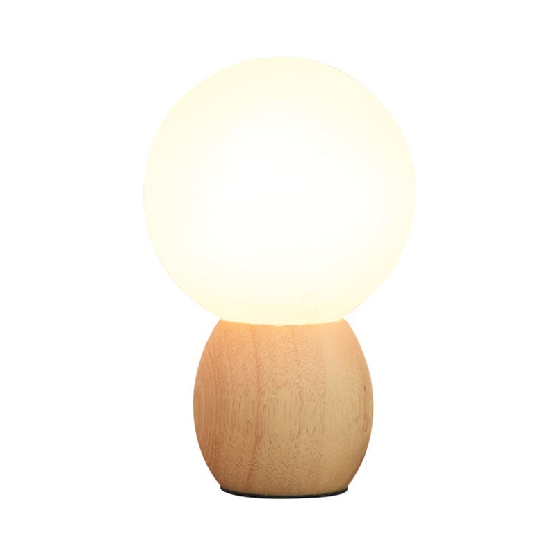 SoftLume Elegant Sengelampe – Naturligt Træ & Rund Glasskærm