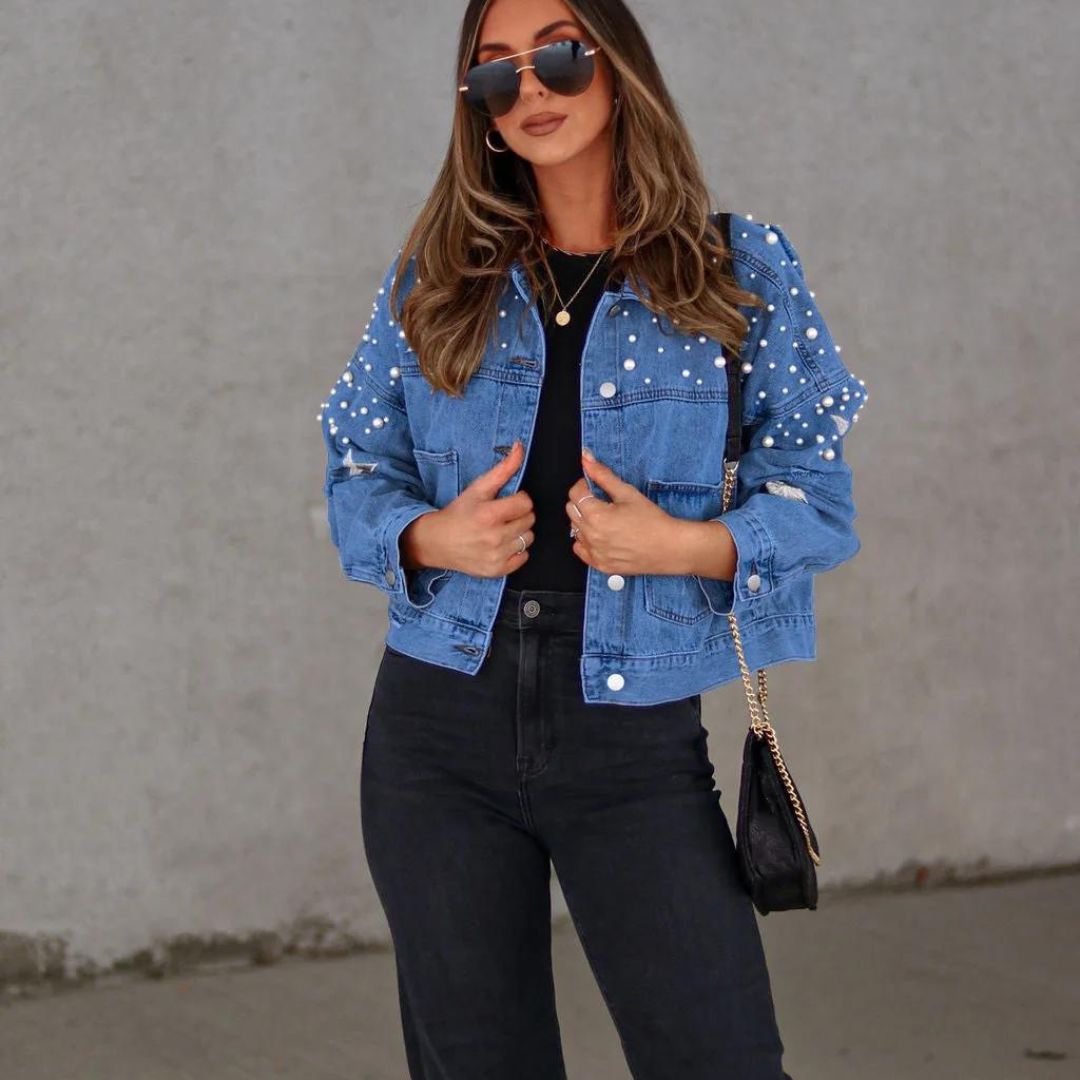 Editha - Button Pearl Bead Denimjakke