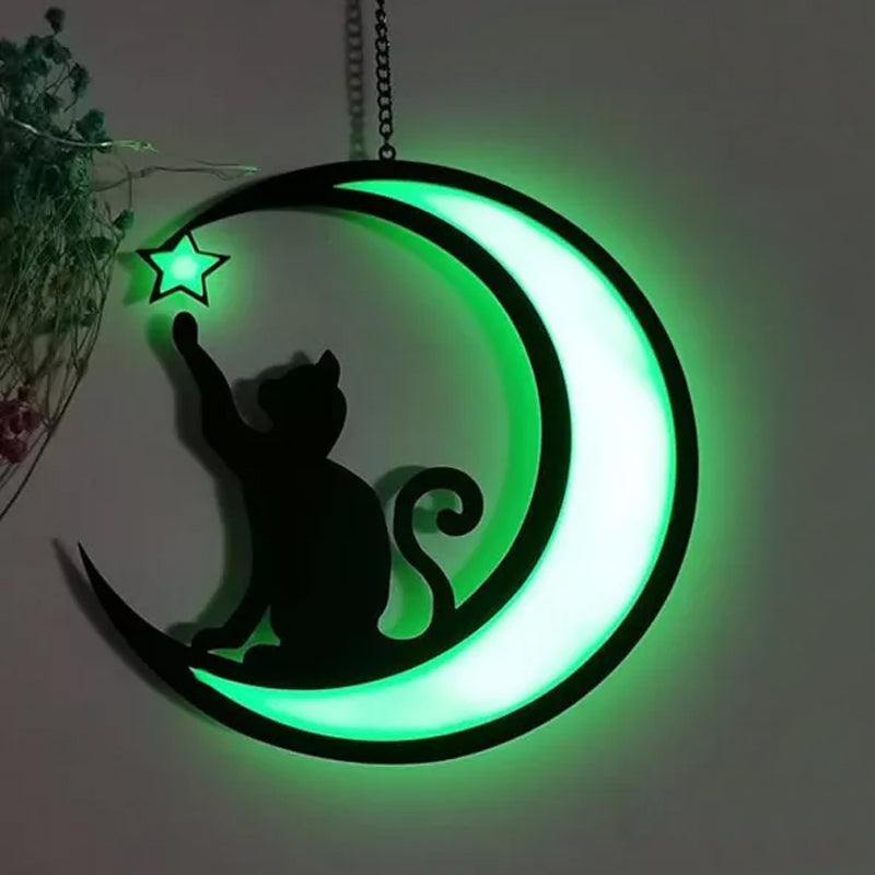 MysticPaws Kat & Halvmåne Lampe – Magisk Stemningslys til Hyggelig Indretning