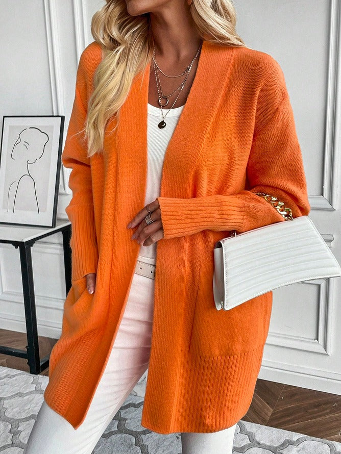 WinterTrend® - Orange ensfarvet cardigan med lange ærmer