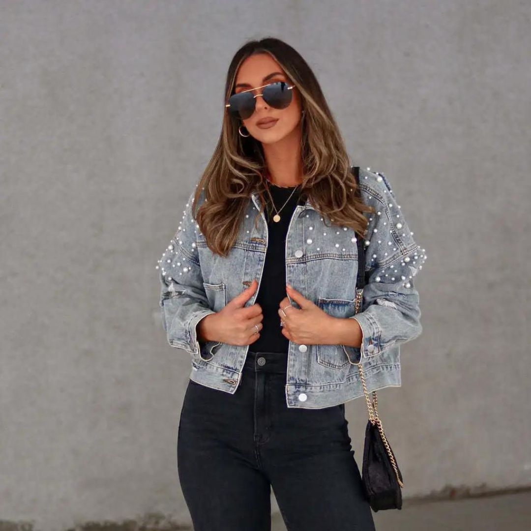 Editha - Button Pearl Bead Denimjakke