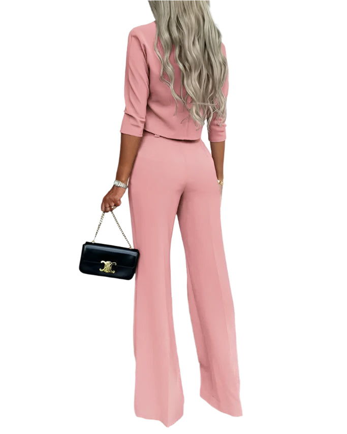 Chloe - Stilfuldt 2-delt Sæt med Cropped Top og Vide Bukser