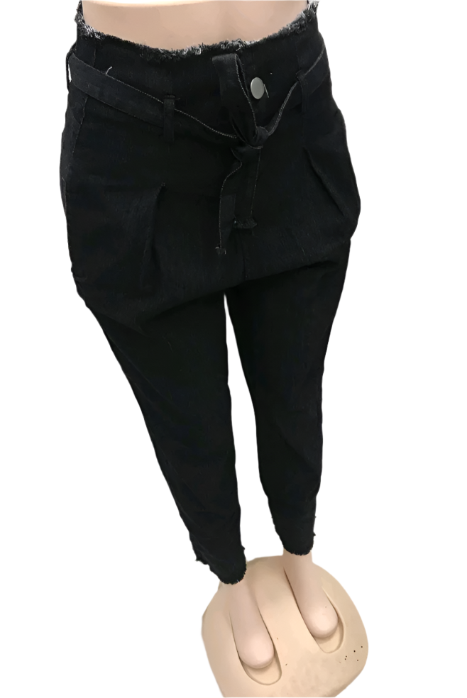 Sophia – Hochtaillierte Jeans med Satinbåndsdetalje
