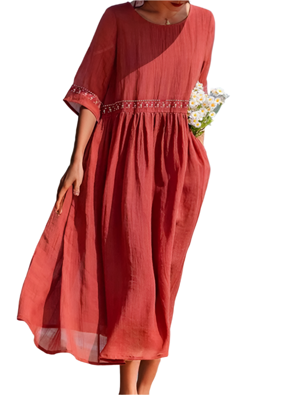 Audrey - Boho Broderet Midikjole