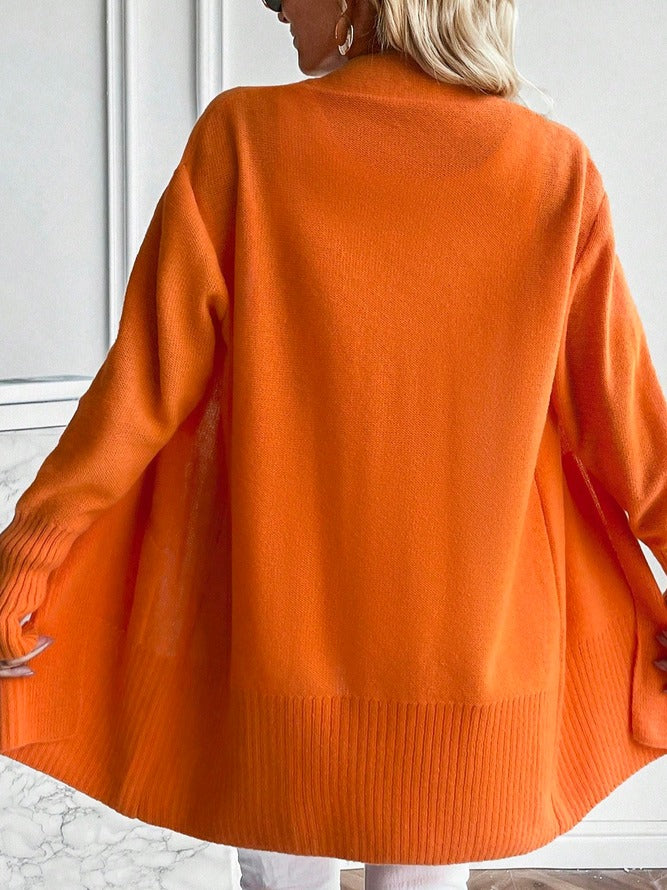 WinterTrend® - Orange ensfarvet cardigan med lange ærmer