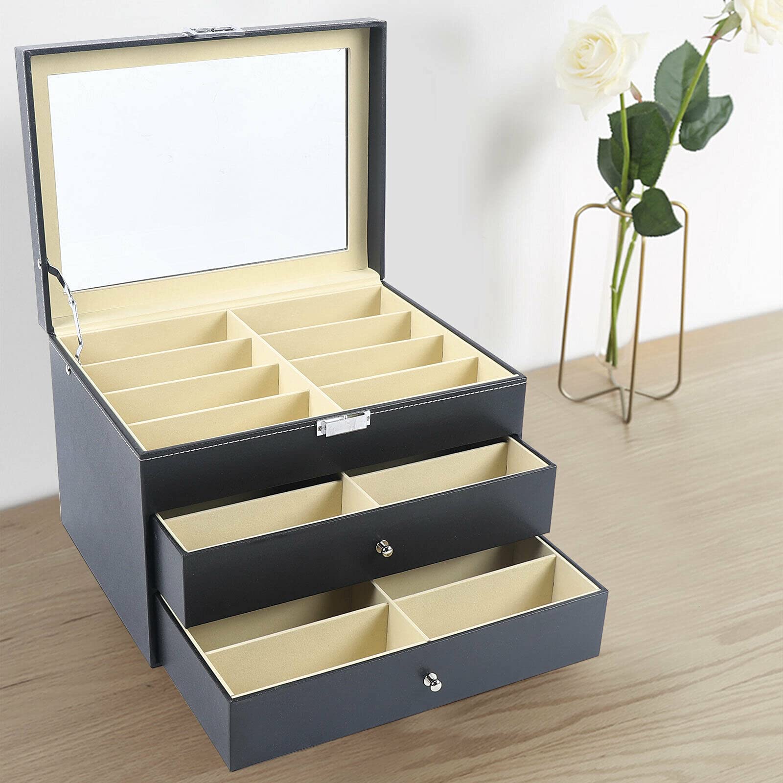 LumeStor Opbevaringsboks – Elegant 3-Lags Design med Klare Rum