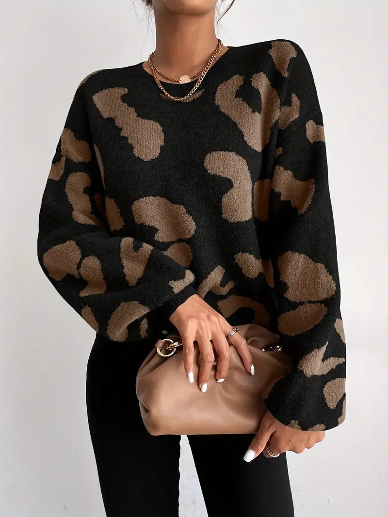 Hana - Sweater med rund hals og leopardprint