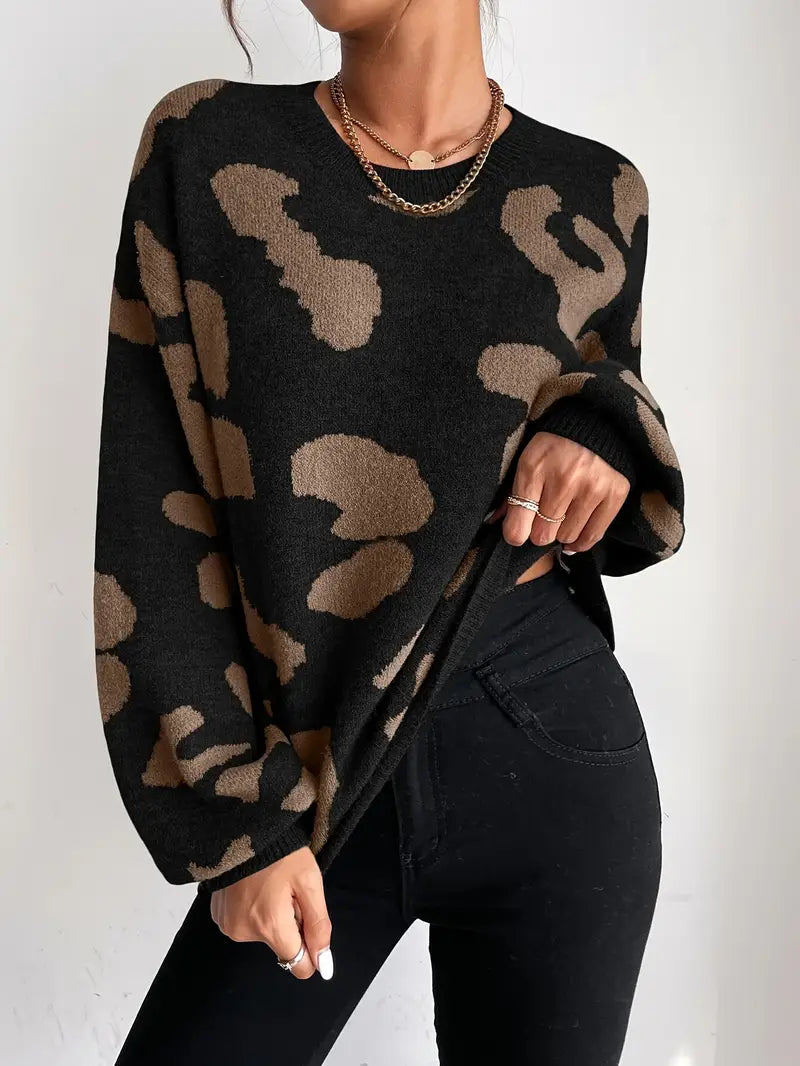 Hana - Sweater med rund hals og leopardprint