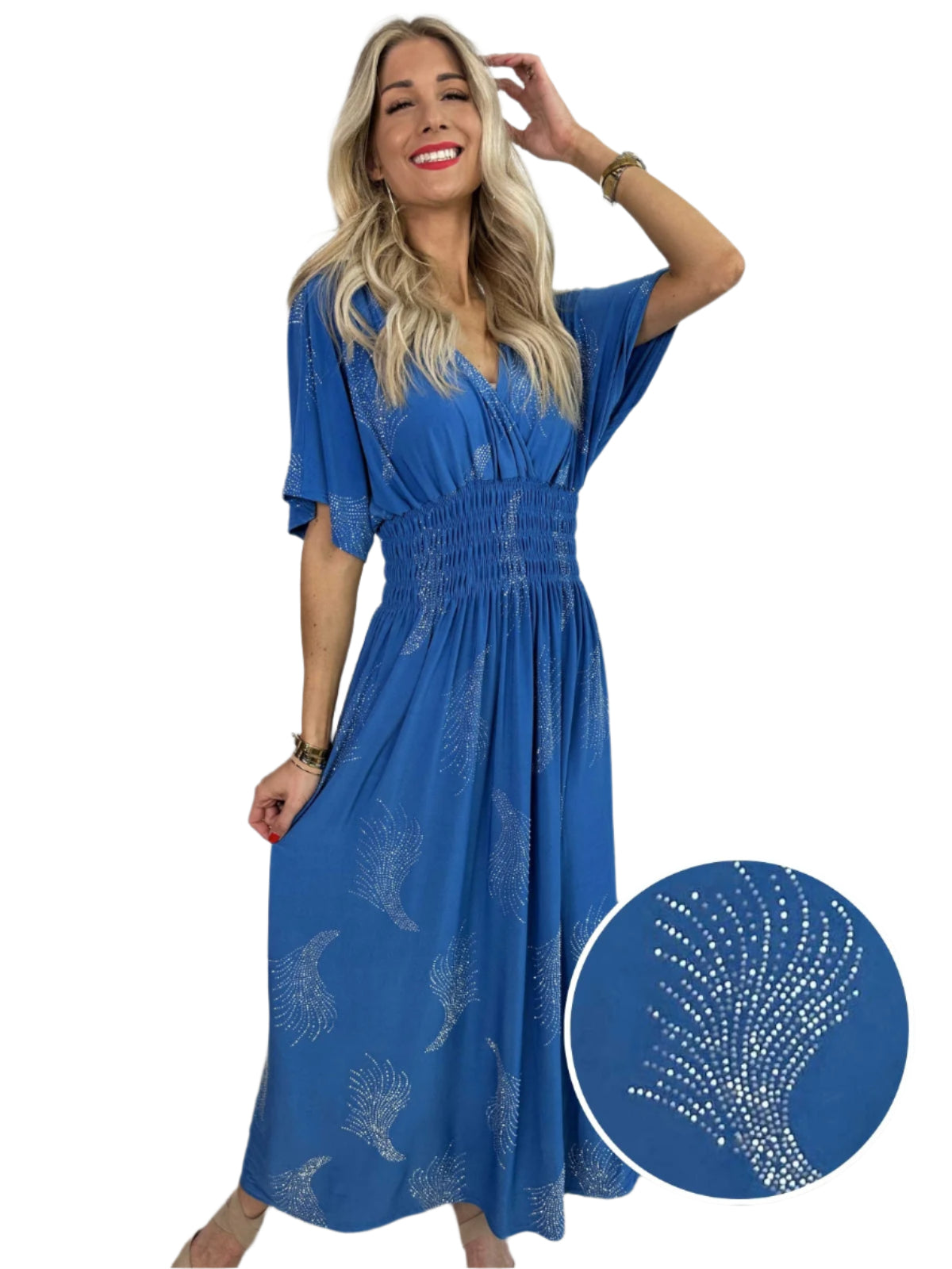 Dani - Elegant V-Hals Maxikjole med Let Ærme