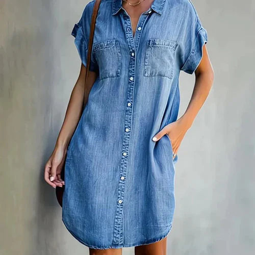 Olivia Denim Skjortekjole – Trendy & Komfortabel til Enhver Anledning