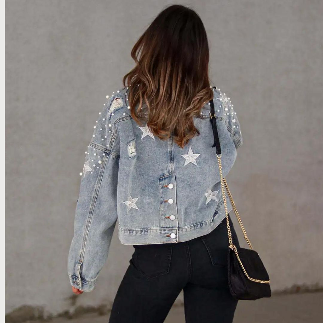 Editha - Button Pearl Bead Denimjakke