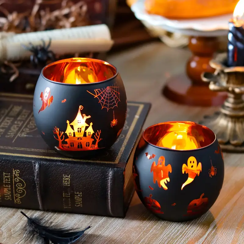 Gotiske Lysestager i Glas – 2 stk. Halloween & Fest Dekoration