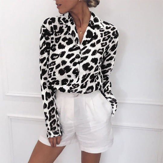 Olivia Klassisk Langærmet Leopardprint Bluse