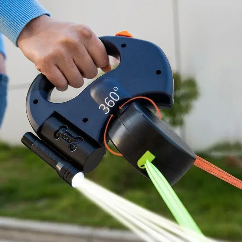 LumiLeash 2-i-1 Dobbelt Hundesnor med LED-lygte & Affaldsposeholder