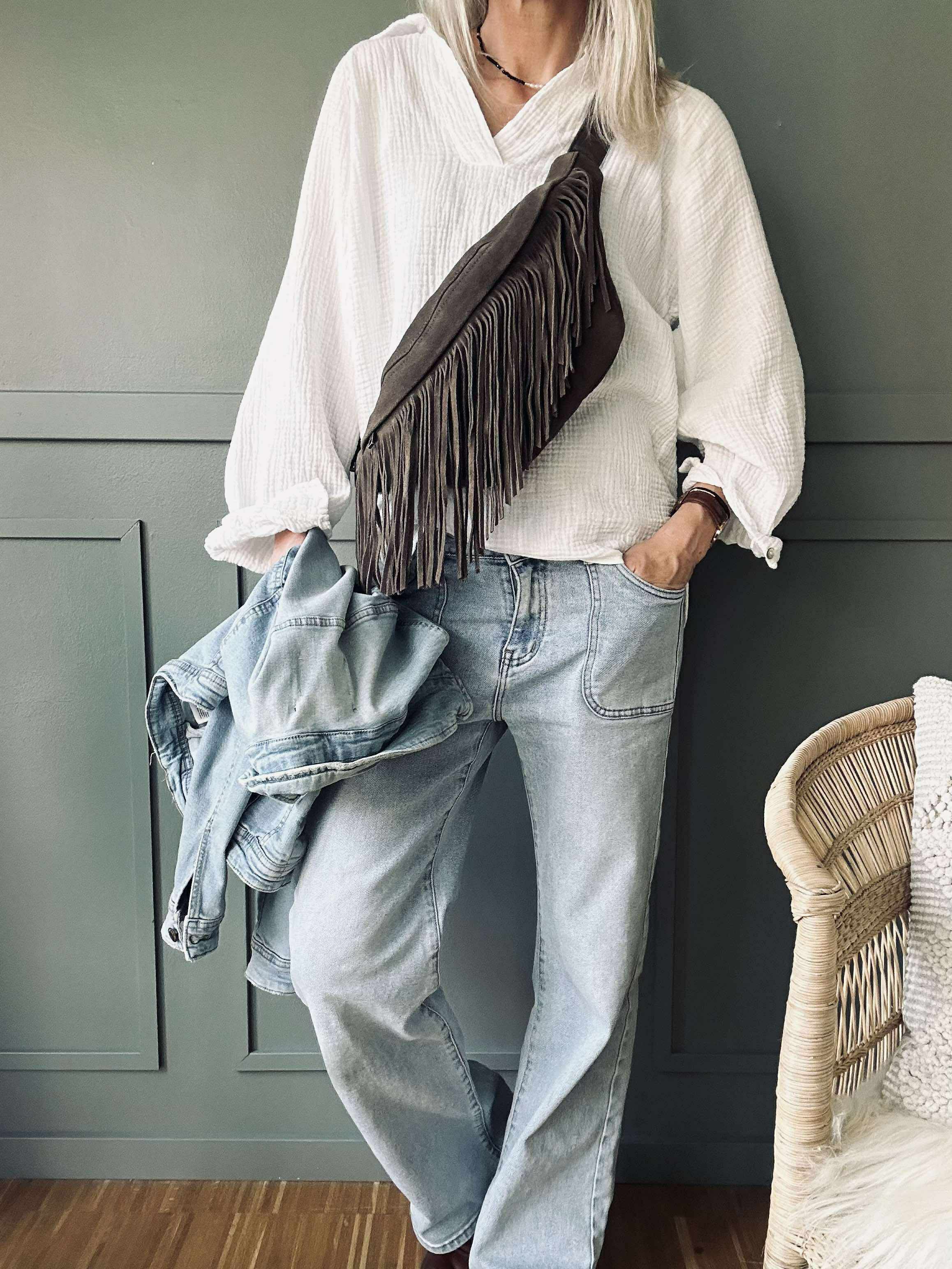 Klarise - Brun Lædermavetaske med Frynser til Boho-Chic Stil