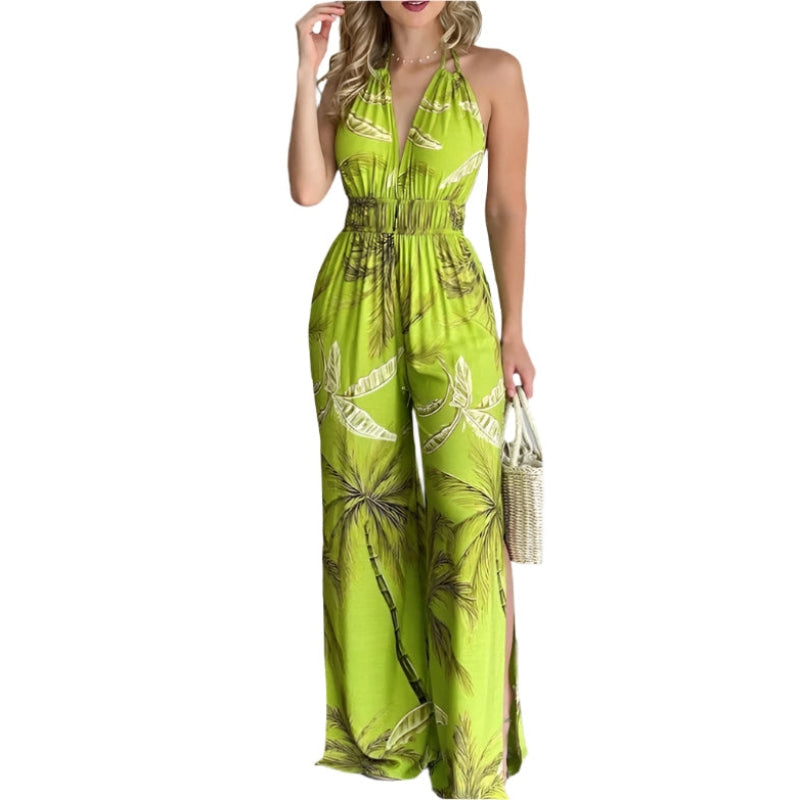 Yvonne - Ærmeløs jumpsuit med blomstermønster og sideslids