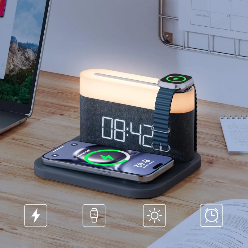 LumiCharge 15W Trådløs Oplader – Med Natlys & Alarmfunktion