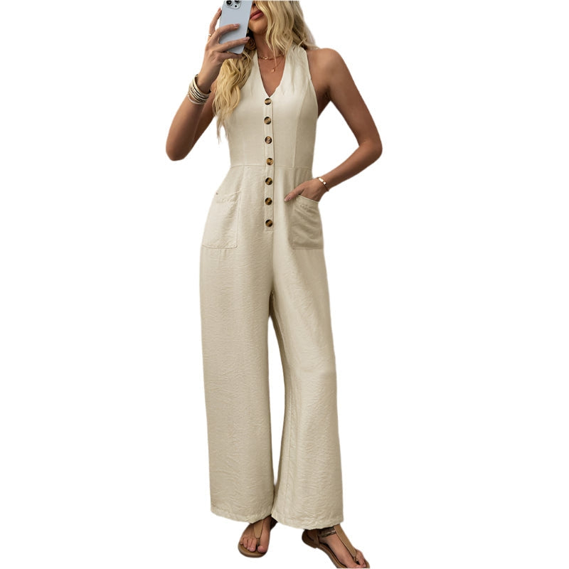 Miriam - Ubesværet V-hals halterneck jumpsuit