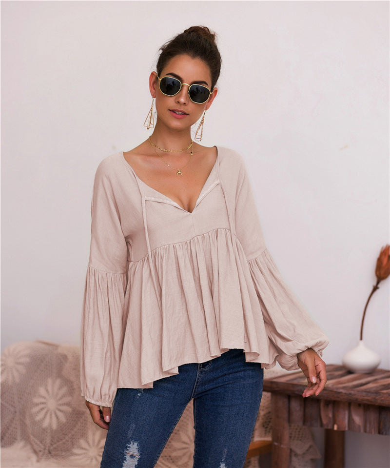 Naomi Puff Sleeve V-Hals Bluse