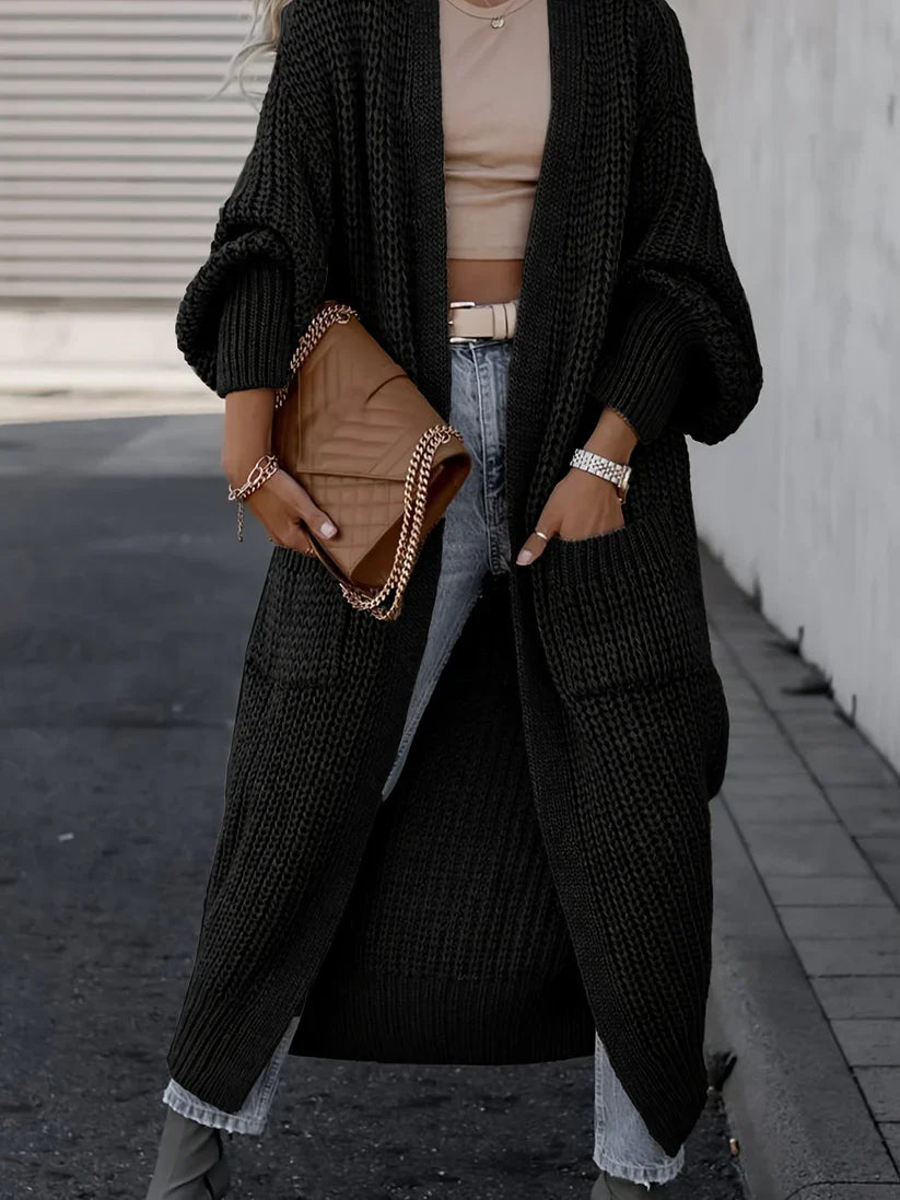 Olivia - Lang strik cardigan med lommer