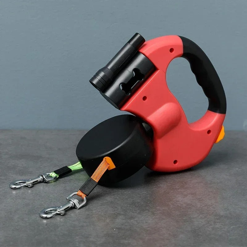 LumiLeash 2-i-1 Dobbelt Hundesnor med LED-lygte & Affaldsposeholder