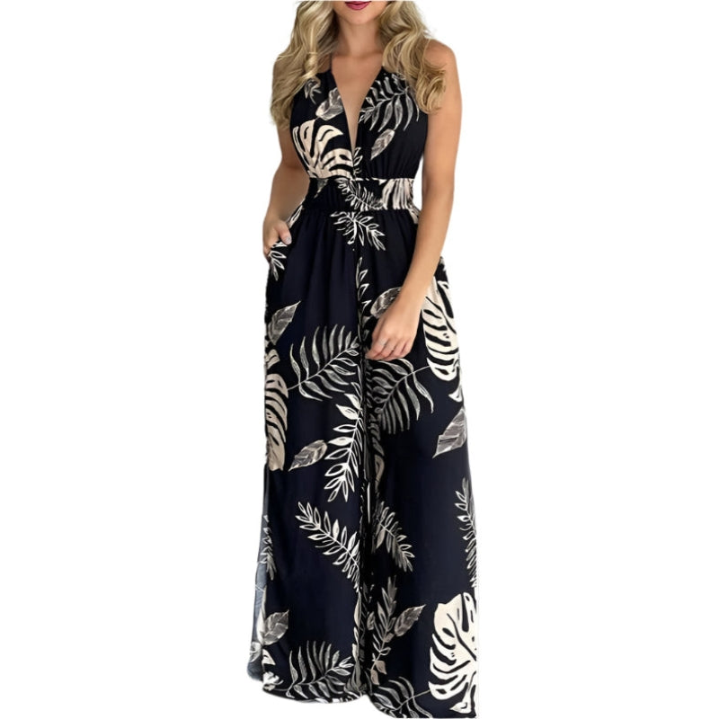 Yvonne - Ærmeløs jumpsuit med blomstermønster og sideslids