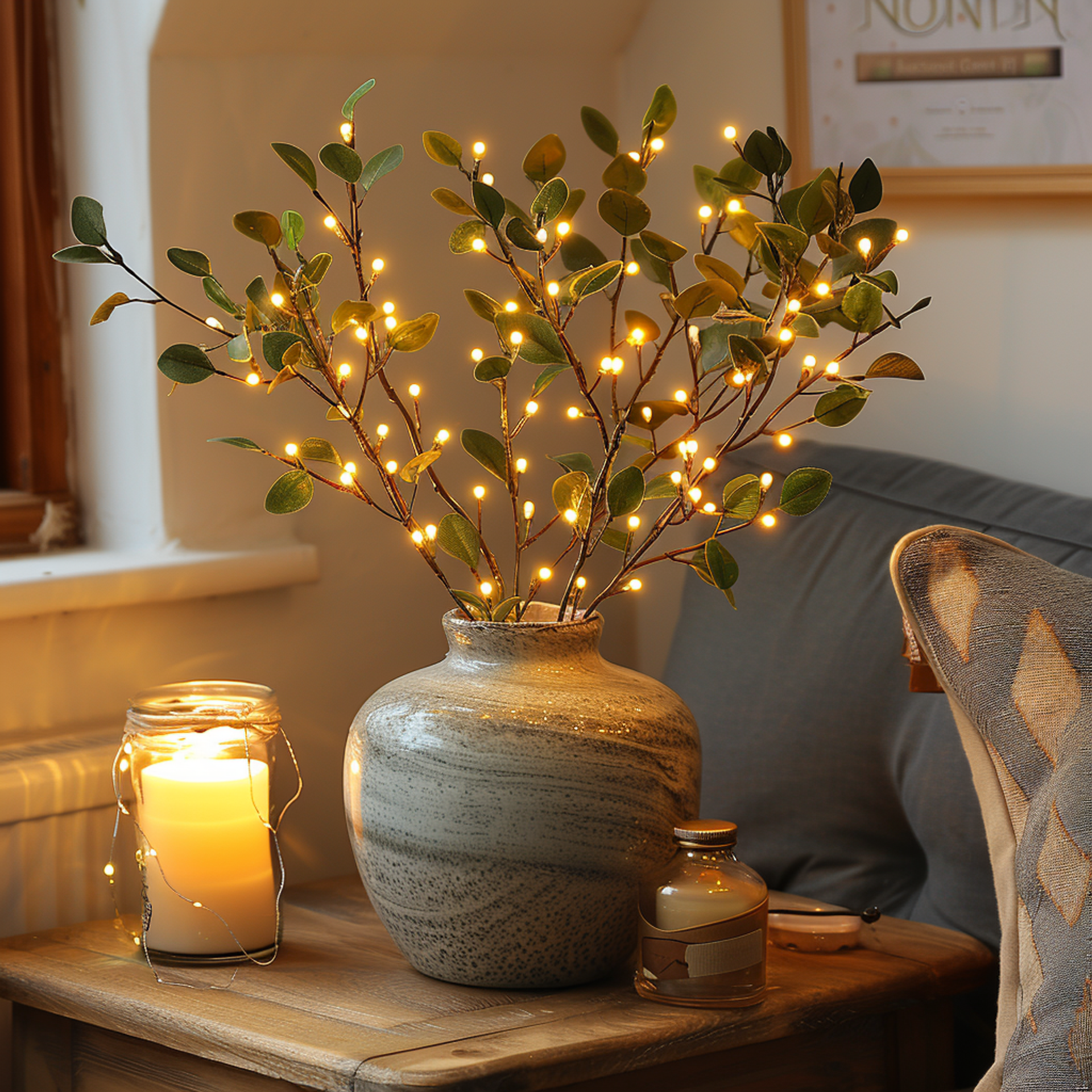 OliveLume LED-lampe – Naturlig Skønhed med Olivengren-Design