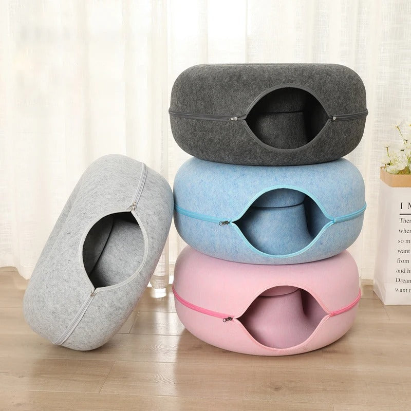 CozyNest -Komfortabel donut-formet filt-katteseng