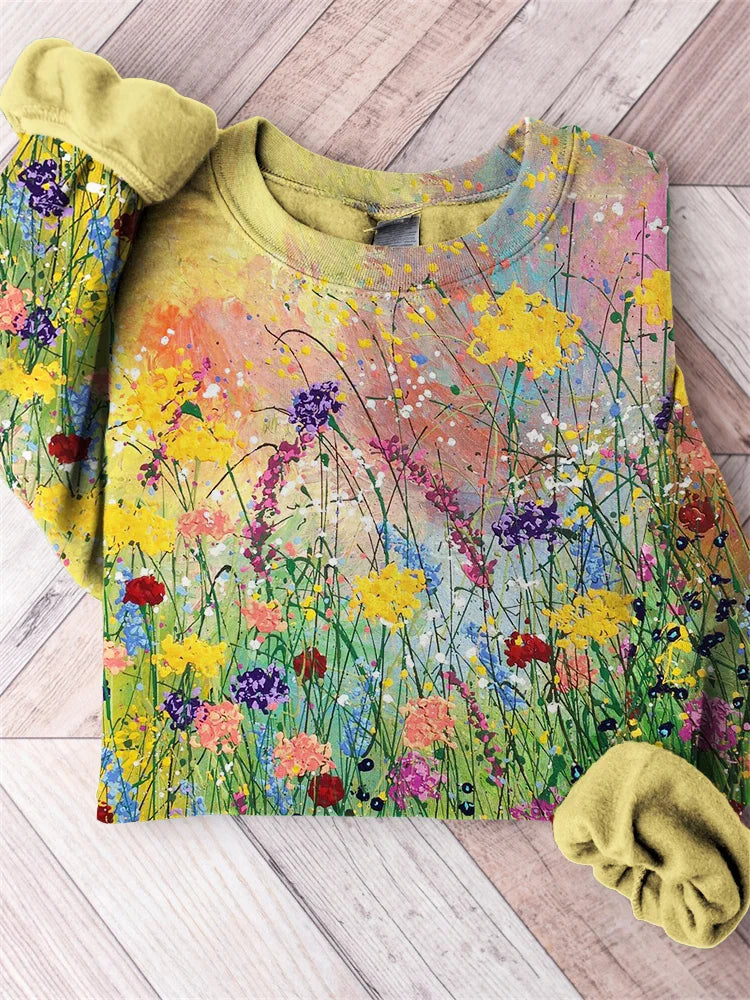 Clare - Varm sweater med blomsterprint og rund hals