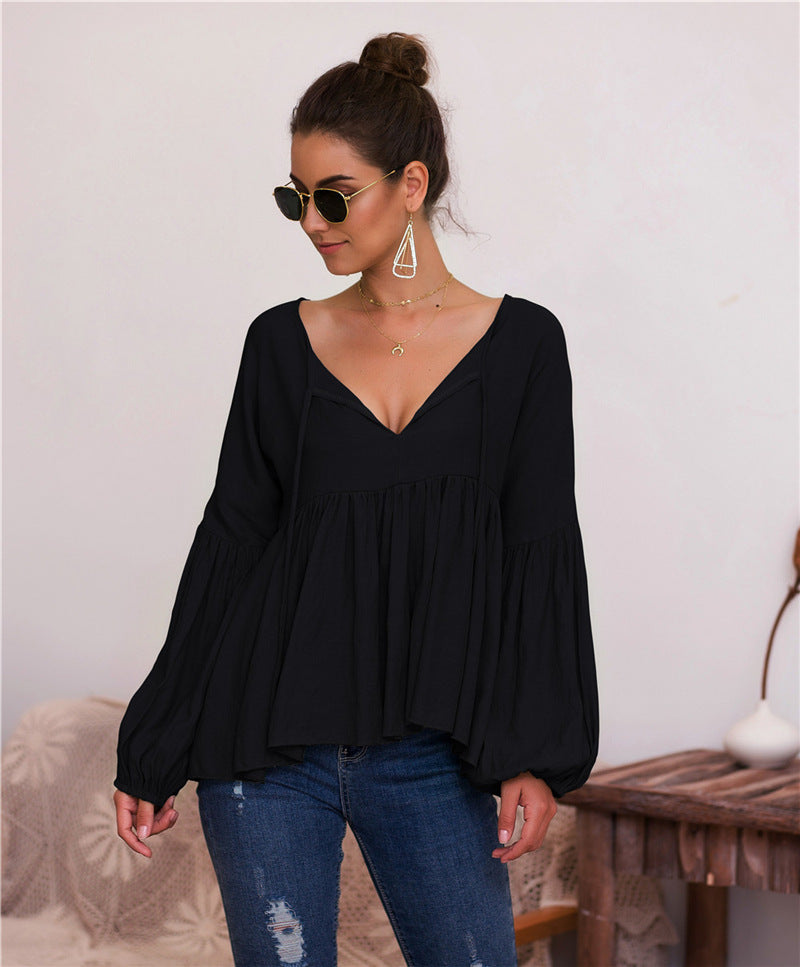 Naomi Puff Sleeve V-Hals Bluse