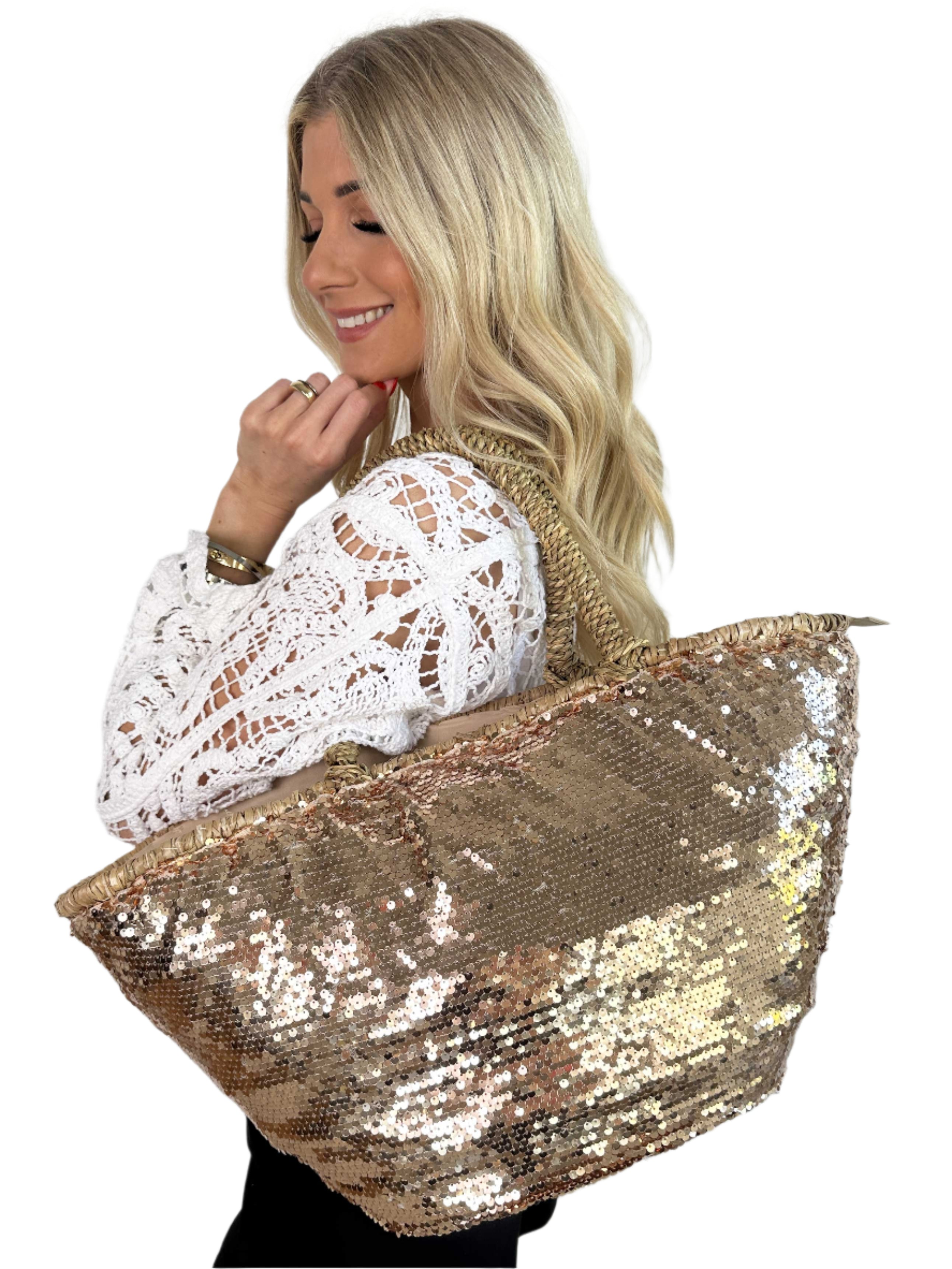 Florenda - Chic Raffia og Pailletter skuldertaske