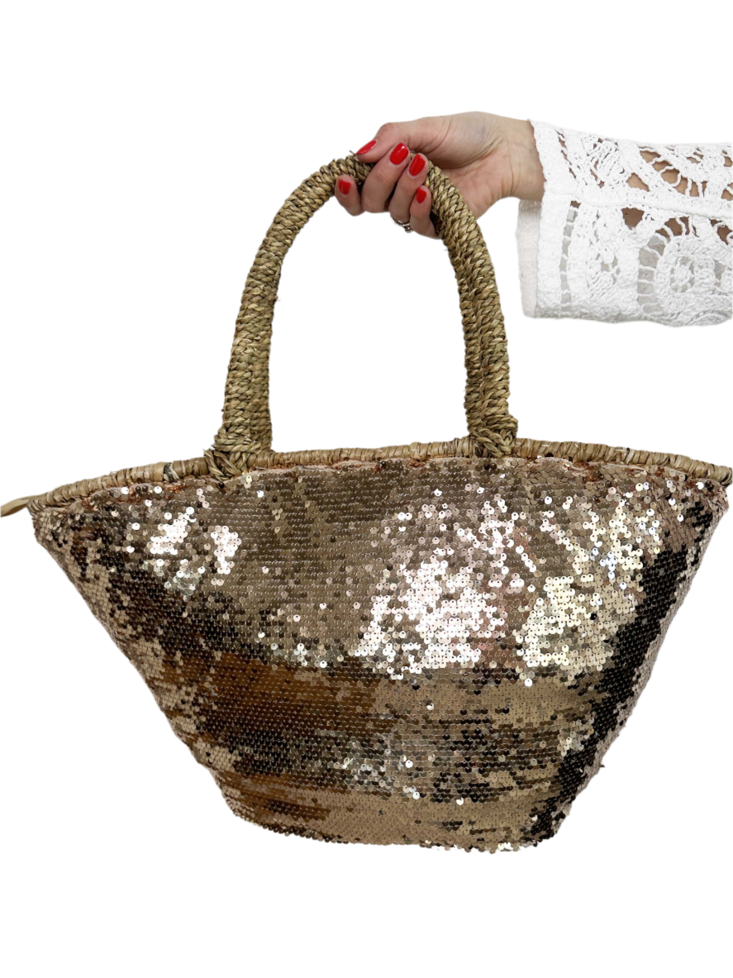 Florenda - Chic Raffia og Pailletter skuldertaske