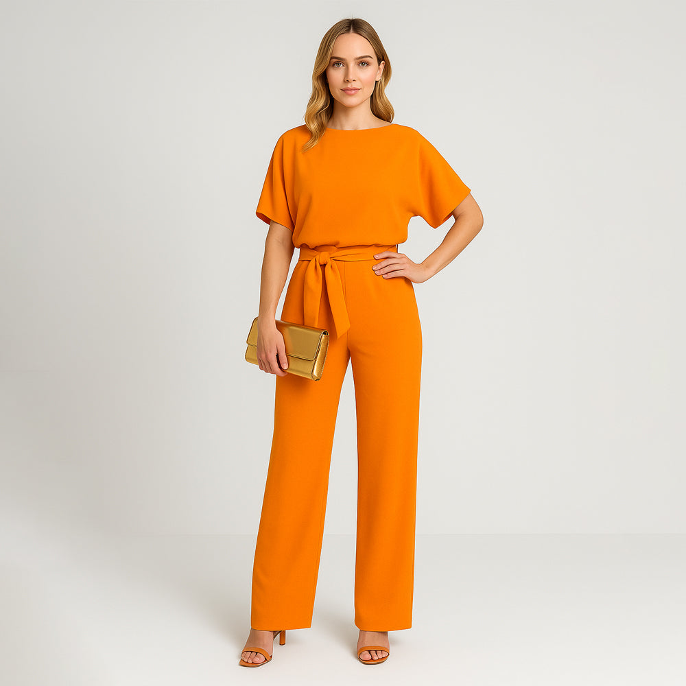 Maya kortærmet Jumpsuit med rund hals