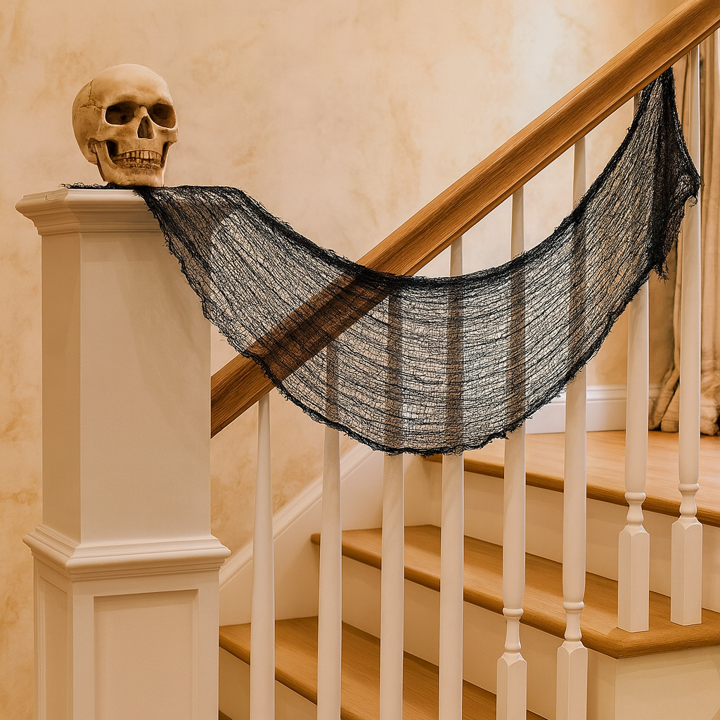 Sort Halloween-Spukhus – Uhyggeligt stof til indendørs- og udendørsdekoration