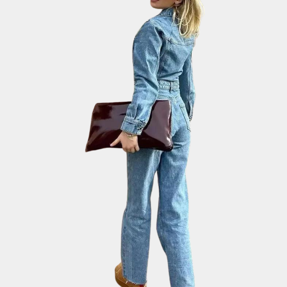 Jasmin - Jumpsuit i denim med lange ærmer og lige ben