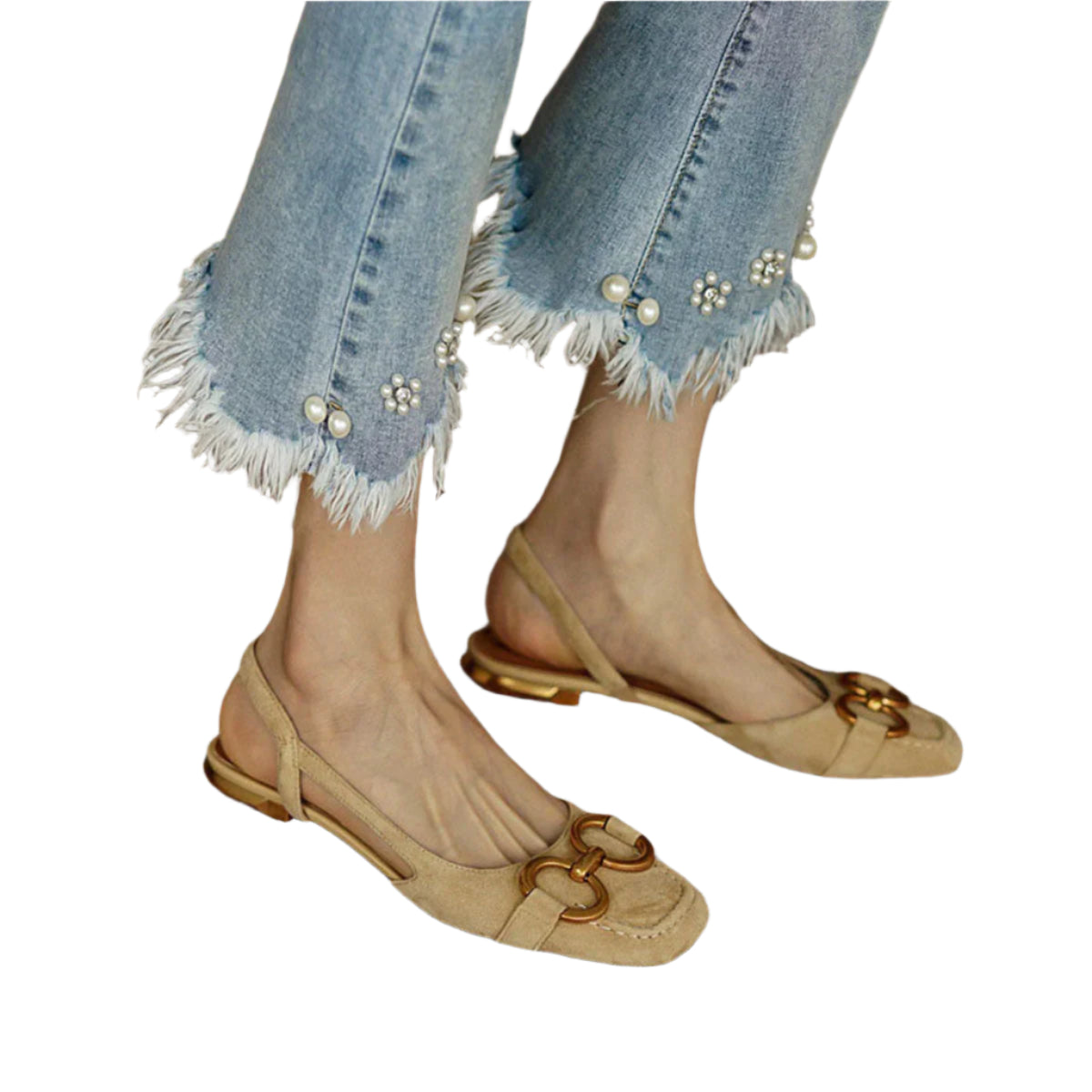 Aria - Elegant Flade Sandaler med Guld Detalje