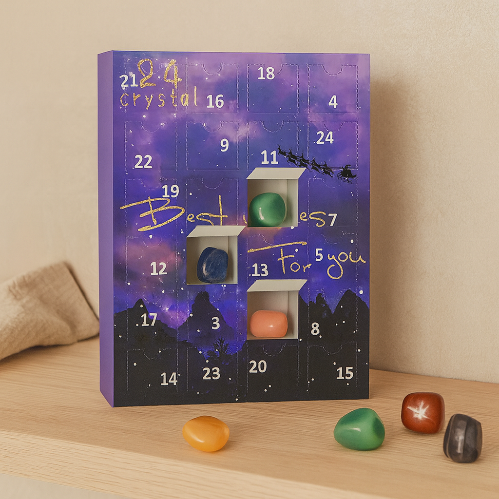 CrystalTreasures | Edelstene-ventskalender med 24 naturkrystaller