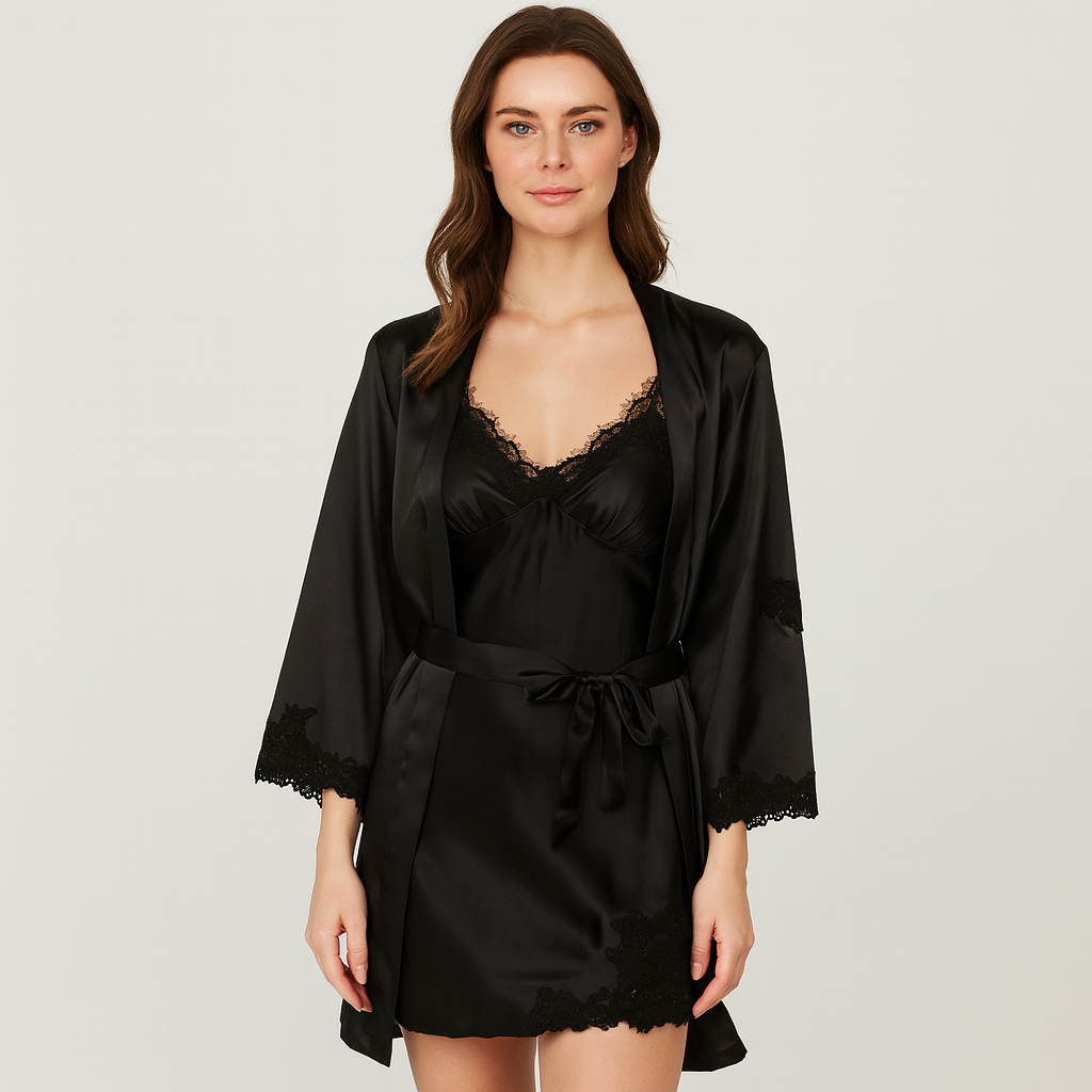 Elegant 5-i-1 Pyjamasæt til damer – Premium loungewear-sæt med badekåbe og matchende dele