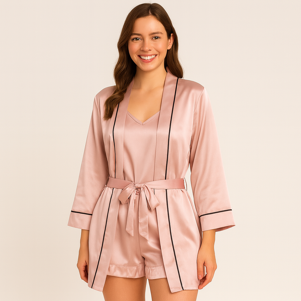 3-delt satin pyjamasæt til damer