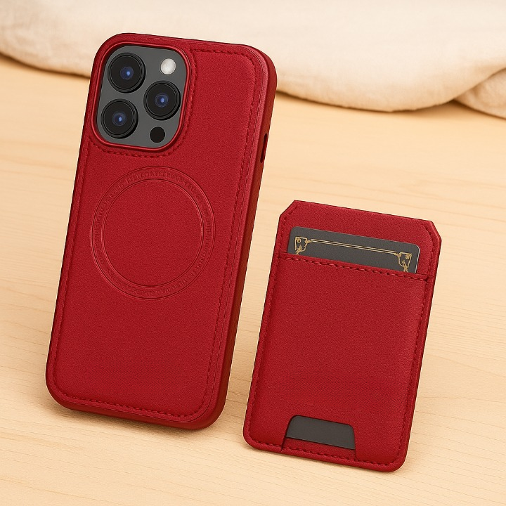 Magnetisk iPhone-kompatibel PU-læderetui med aftageligt 2-i-1-design med kortrum