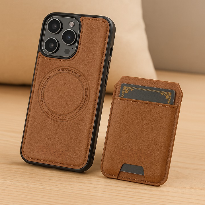 Magnetisk iPhone-kompatibel PU-læderetui med aftageligt 2-i-1-design med kortrum