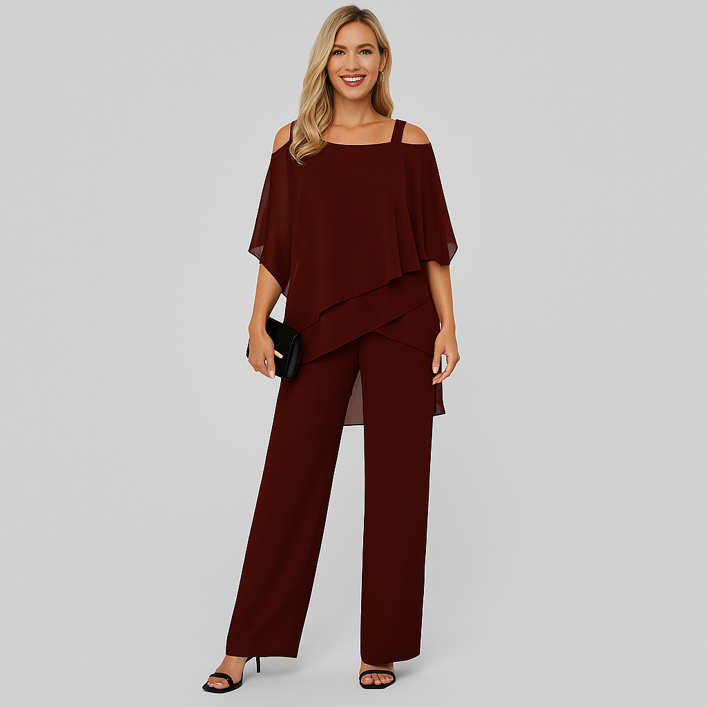 Dame-To-delt sæt – Elegant jumpsuit med skulderløs bluse