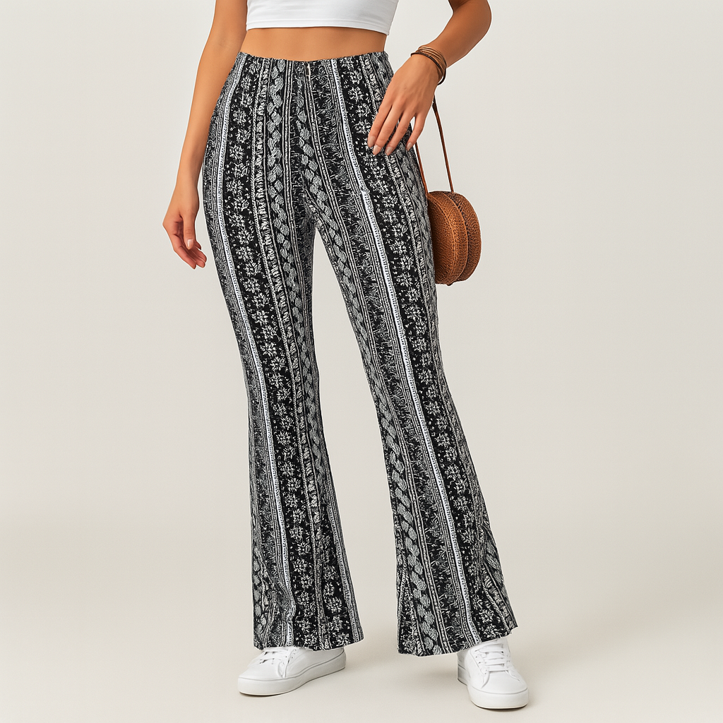 Chelsea – Dame Boho Flared Bukser – Heldækkende Print, Slim Fit