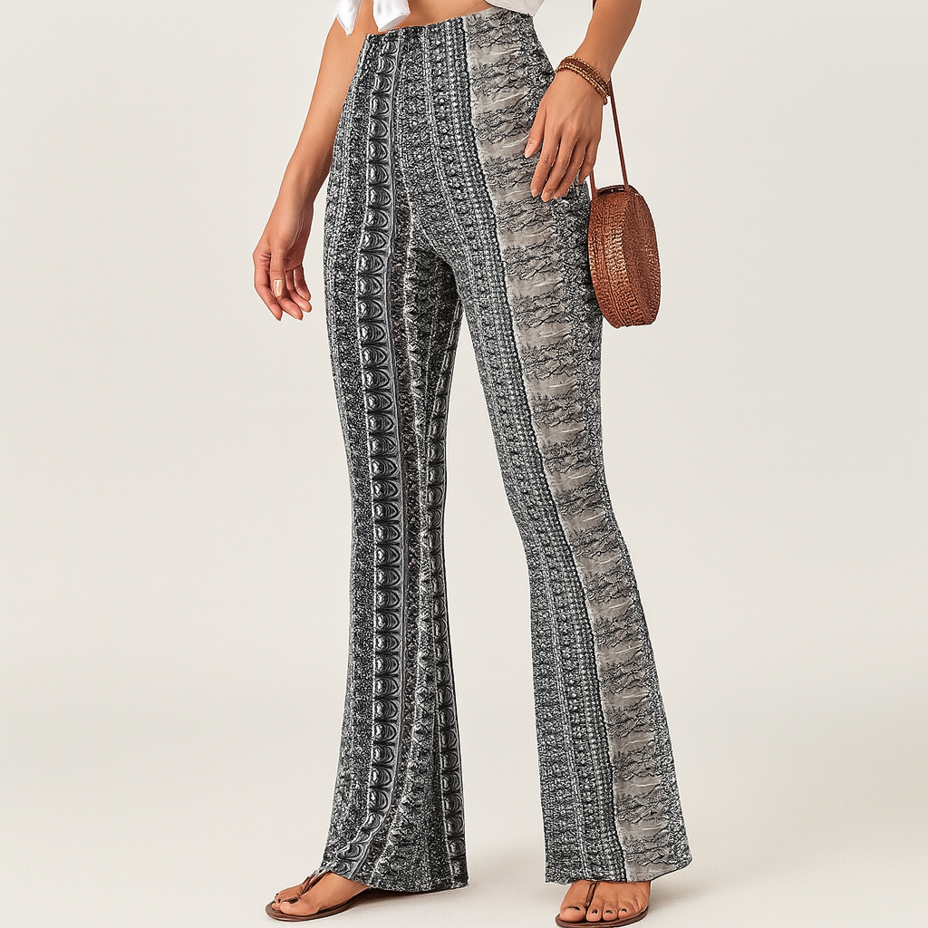 Chelsea – Dame Boho Flared Bukser – Heldækkende Print, Slim Fit