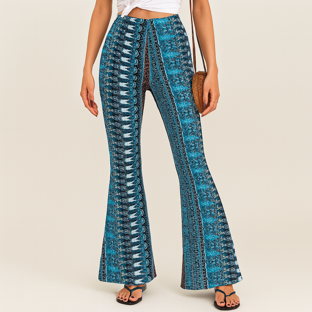 Chelsea – Dame Boho Flared Bukser – Heldækkende Print, Slim Fit