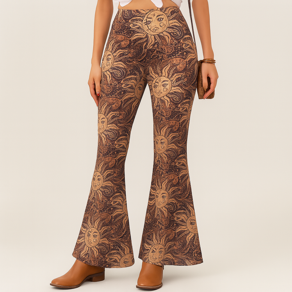 Chelsea – Dame Boho Flared Bukser – Heldækkende Print, Slim Fit