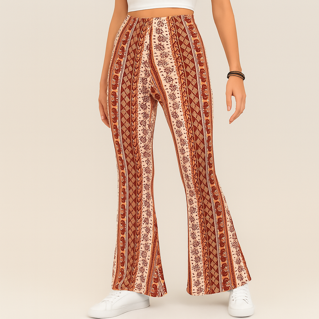 Chelsea – Dame Boho Flared Bukser – Heldækkende Print, Slim Fit