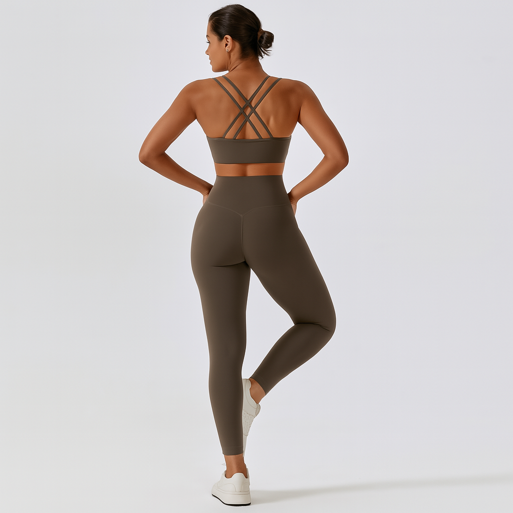 Sømfri Yoga- og Pilates-sæt til kvinder – leggings og top med høj talje, 2-delt sportstøj